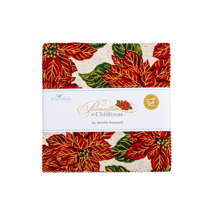 Poinsettias at Christmas Quilt Fabric 5" Stacker 5-17630-42