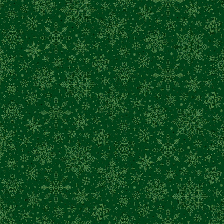 Poinsettias at Christmas Quilt Fabric Snowflakes Green C17635-GREEN