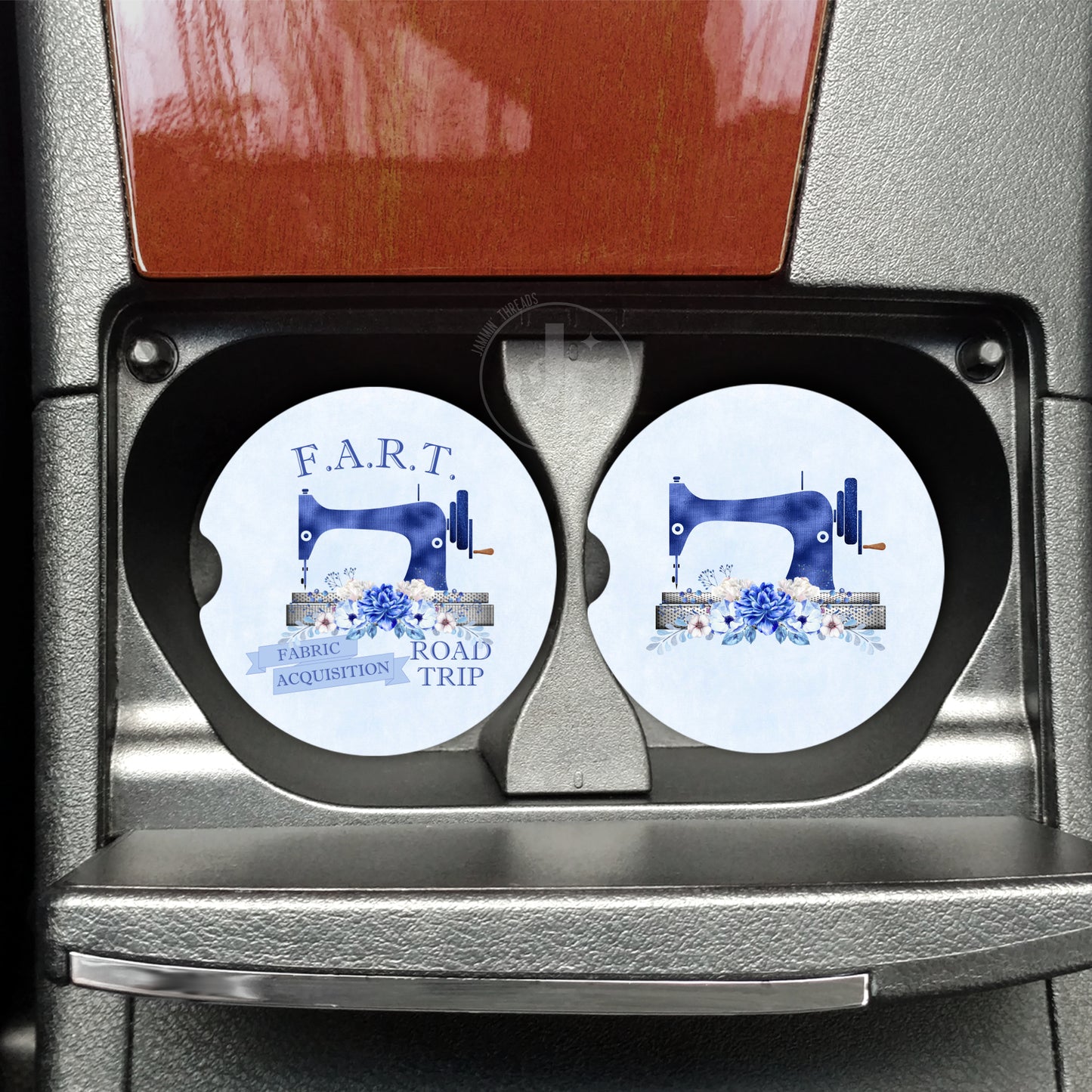 F.A.R.T. – Fabric Acquisition Road Trip Car Coasters (Set of 2)