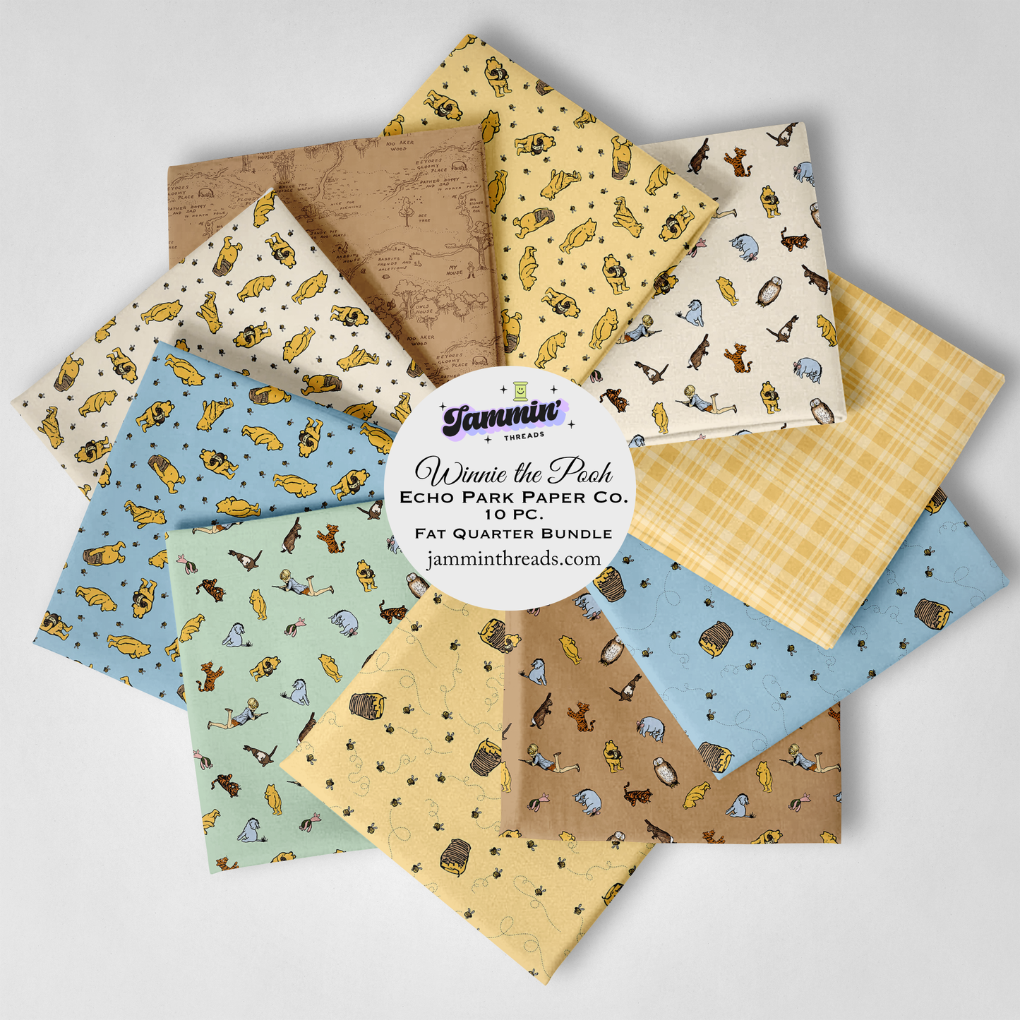 Winnie the Pooh Fat Quarter Bundle (10 pc) – Riley Blake Designs, Echo Park Fabric, Quilting Cotton Bundle