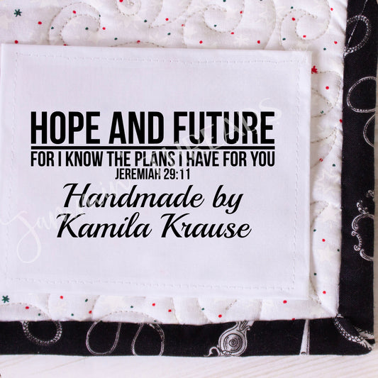 Inspirational Quilt Labels. Jeremiah 29:11 Christian Quilt Labels