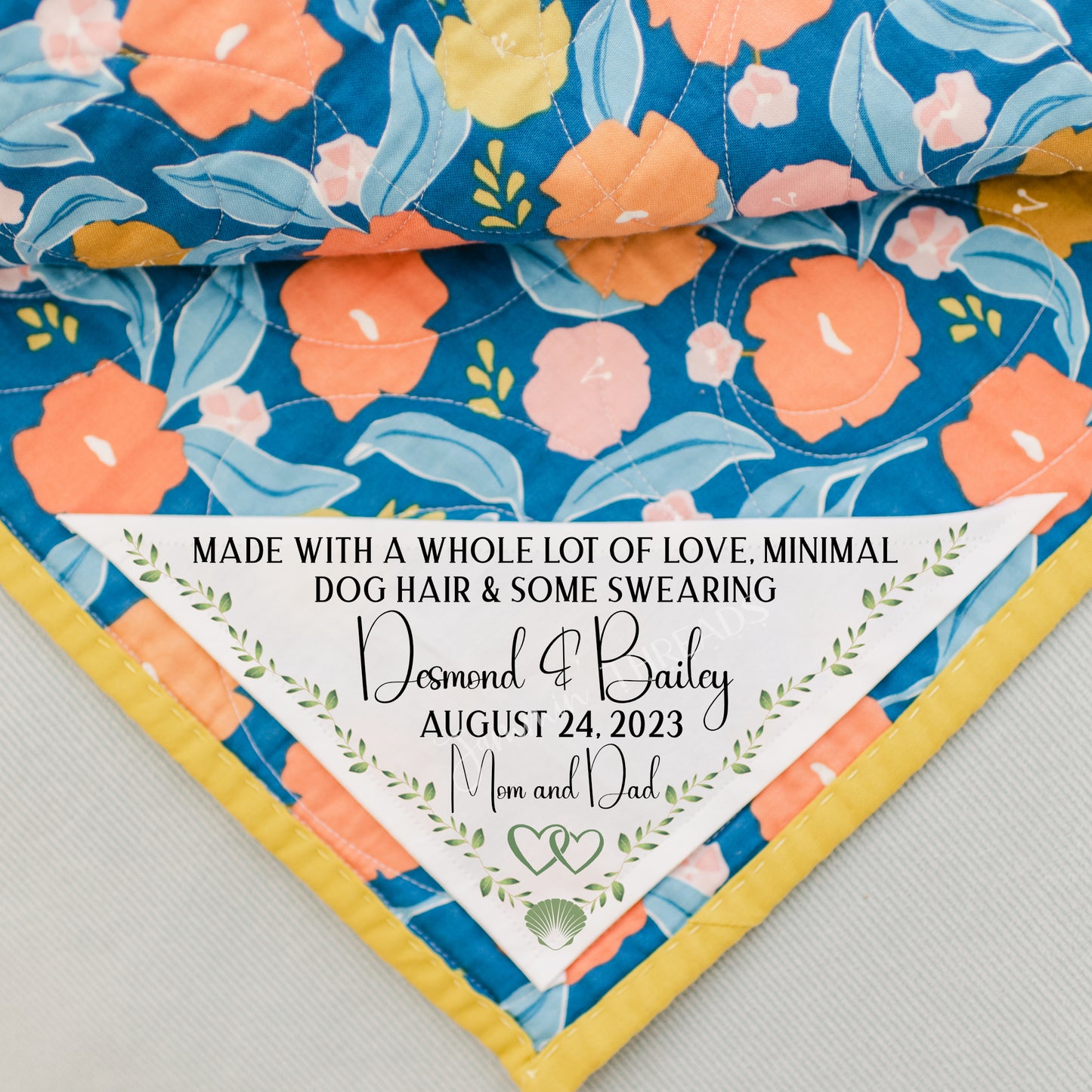 Love, Dog Hair and Minimal Swearing - Personalized Corner Quilt Label