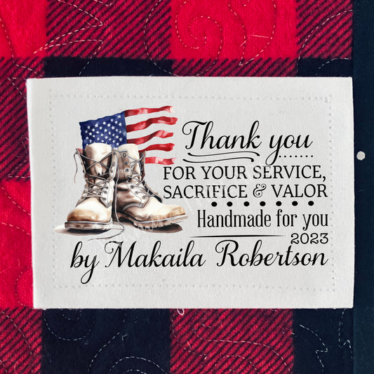 Thank you for your Service, Sacrifice and Valor - Personalized Patriotic Quilt Labels