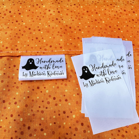 Halloween Satin Labels. Cute, personalized satin quilt labels and tags