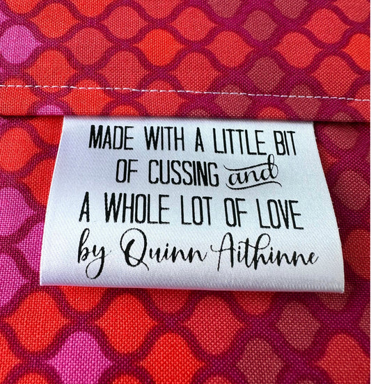 A Little bit of Cussing and A Whole Lot of Love. Sarcastic Satin Quilt Tags - Jammin Threads