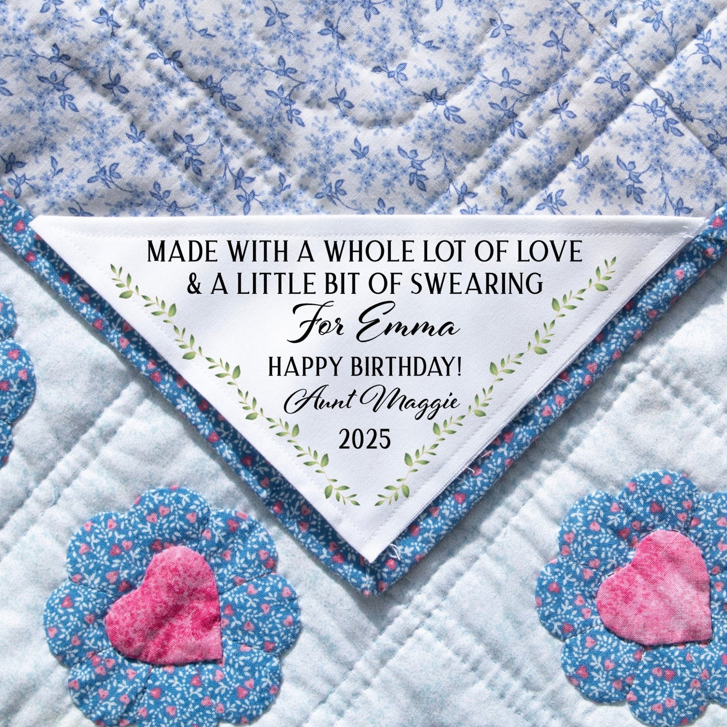 A Whole Lotta Love & A Little Bit of Swearing - Personalized Corner Quilt Label - Jammin Threads
