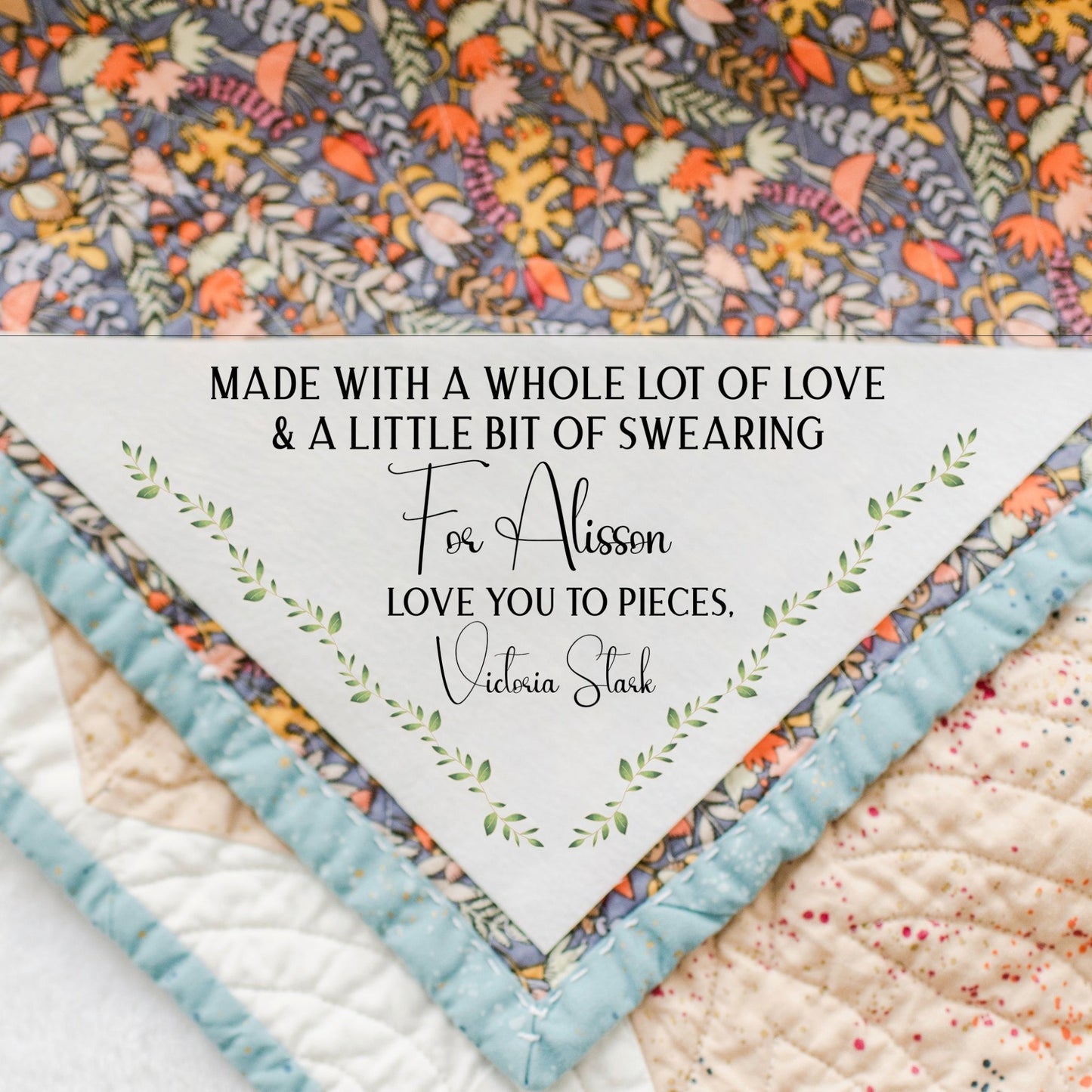 A Whole Lotta Love & A Little Bit of Swearing - Personalized Corner Quilt Label - Jammin Threads