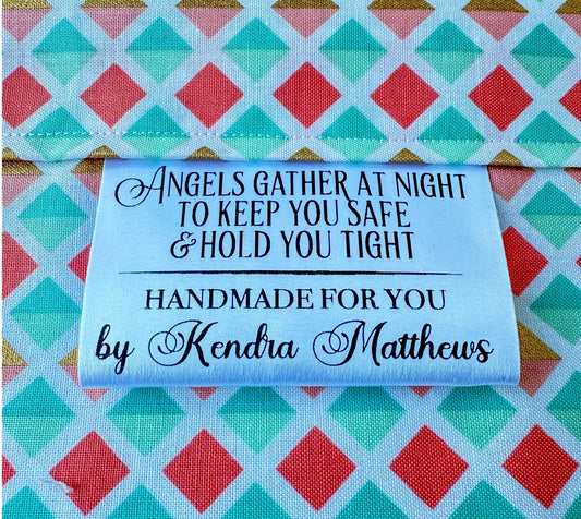 Angels Gather to Keep you Safe. Satin Quilt Labels - Jammin Threads