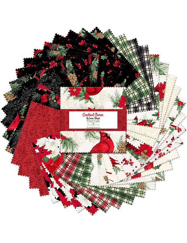 Cardinal Charm Christmas Quilt Fabric - 5 Karat Gems 5 x 5" 42 pc. 508 895 508 - Jammin Threads