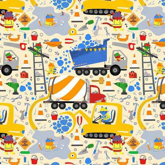 Cats at Work Quilt Fabric Cats at Work DLW3193 CREAM - Jammin Threads