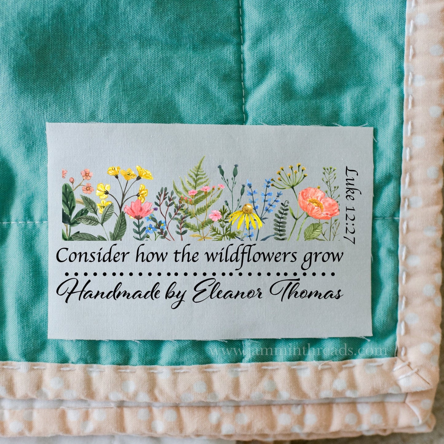 “Consider How the Wildflowers Grow” Quilt Labels – Luke 12:27 | Personalized | 8 per Sheet - Jammin Threads