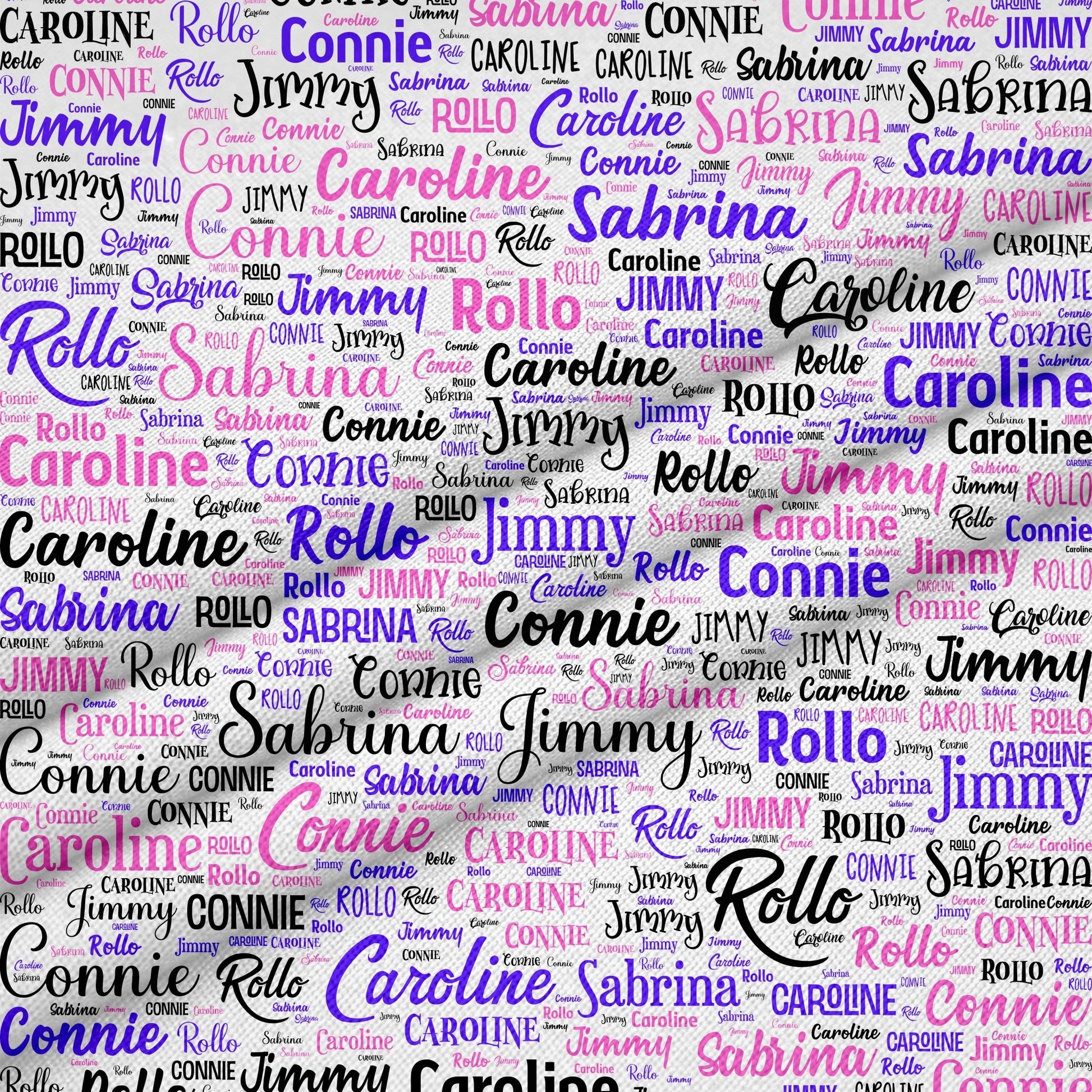 Custom 12 x 18" Fabric Panel – Personalized Name or Words in Purple, Pink and Black - Jammin Threads