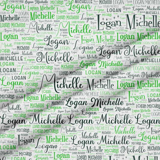 Custom Printed Fabric Panel – 12" x 18" White Polyester with Green Lettering - Jammin Threads