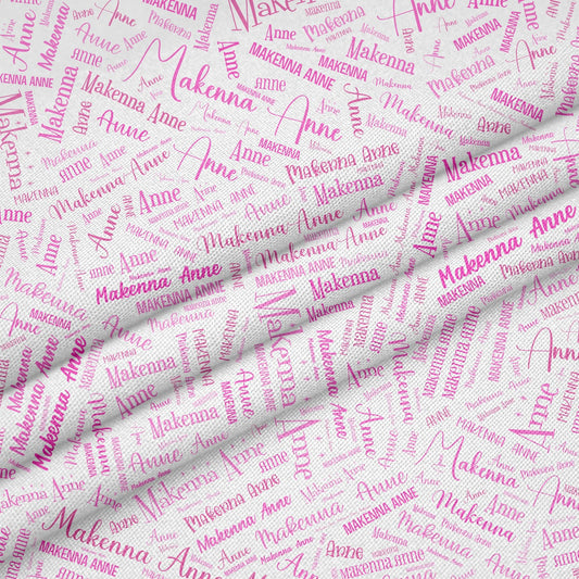 Custom Printed Fabric Panel – 12" x 18" White Polyester with Pink Lettering - Jammin Threads