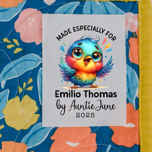 Cute Bird Single Custom Quilt Label for Children - Jammin Threads