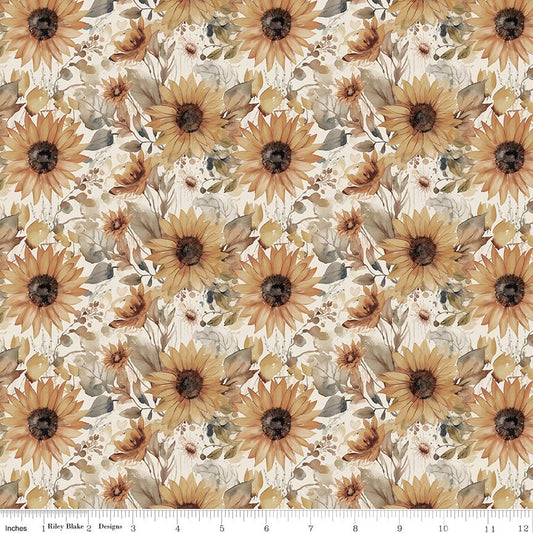 Evening on the Prairie Watercolor Sunflowers Cream by Modern Prairie for Riley Blake Designs CD16743 - CREAM - Jammin Threads