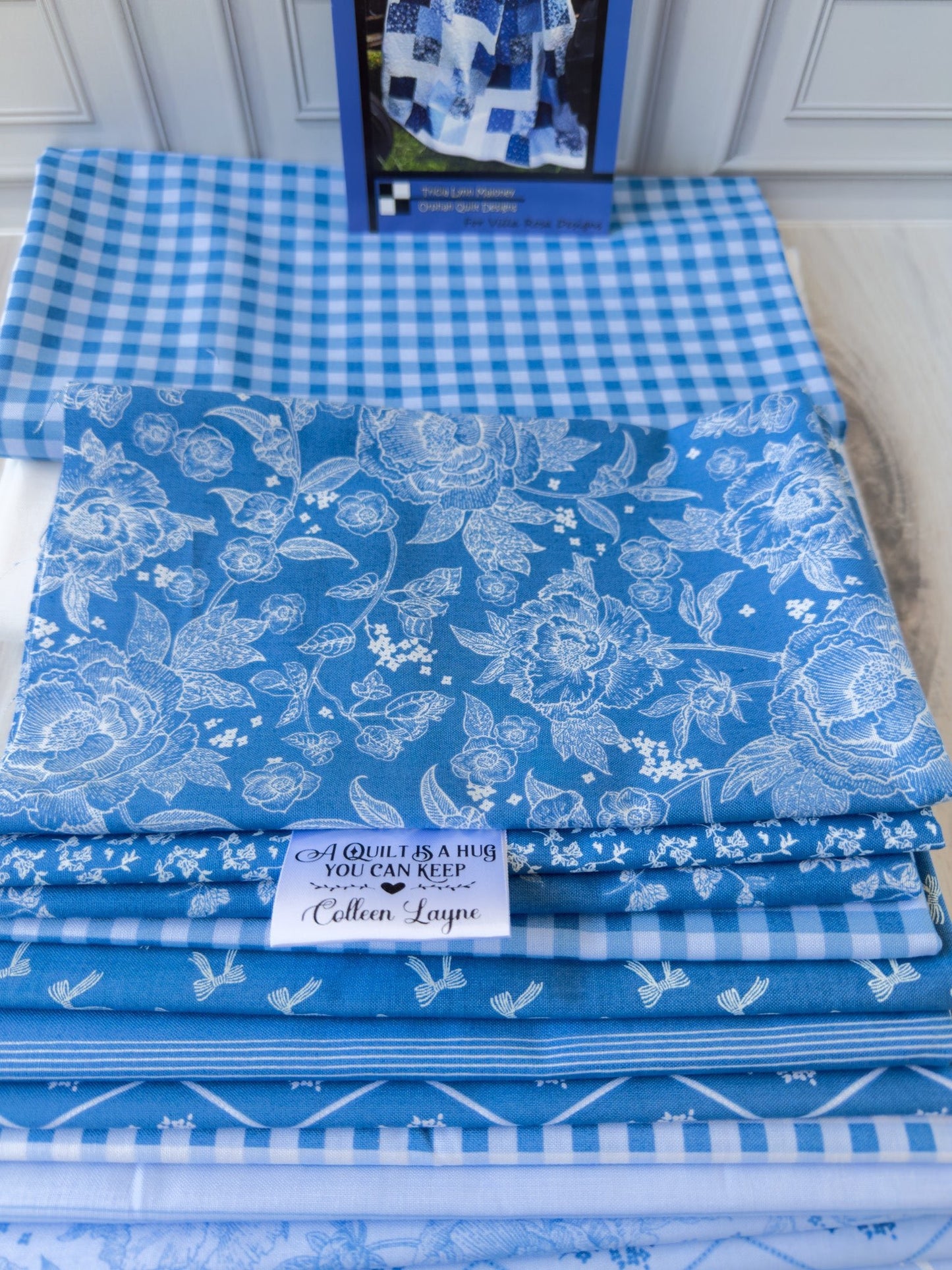 Farmhouse Blues Quilt Kit – Penelope Collection by Riley Blake – Includes Pattern, Fabrics & Personalized Satin Tag - Jammin Threads