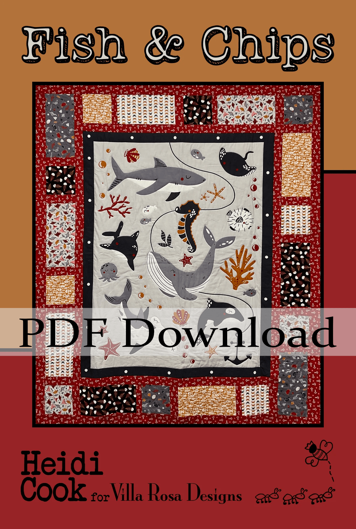 Fish & Chips Quilt Panel Pattern by Heidi Cook (PDF Version) - Jammin Threads