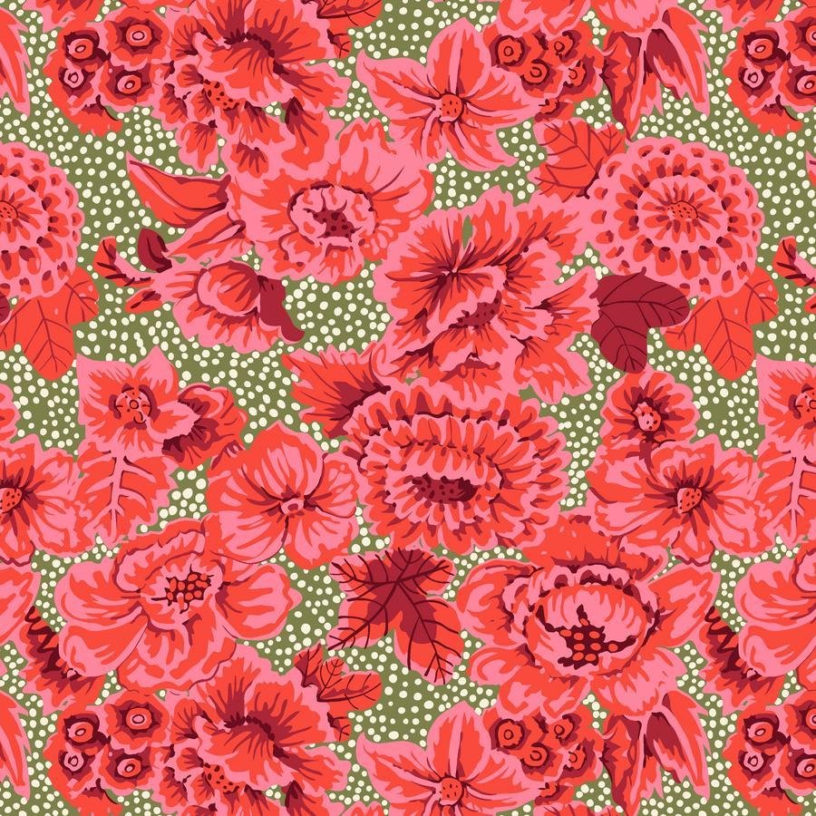Floral with Dots - Red Quilt Fabric | Kaffe: From the Archives.PWGP002.RED - Jammin Threads