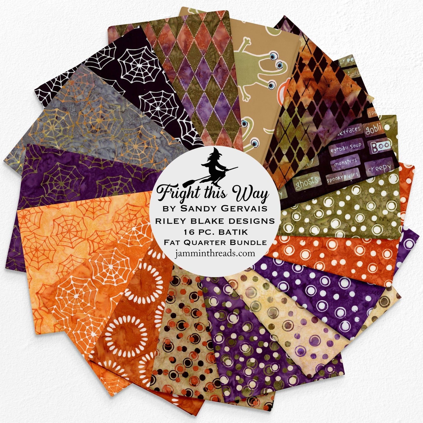 Fright This Way – 16 Pc. Fat Quarter Bundle | Batik Halloween Fabrics by Sandy Gervais for Riley Blake – Curated by Jammin’ Threads - Jammin Threads