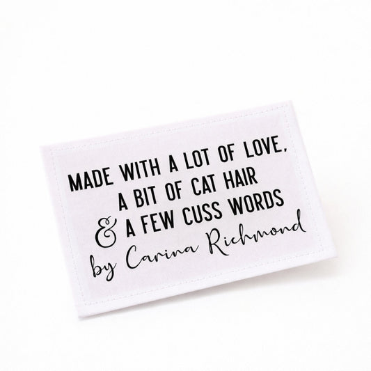 Funny Cat Hair Quilt Label â Personalized Quilter Label â Made with Love, Cat Hair & Cuss Words â Custom Sewing Label (8 per Sheet) - Jammin Threads