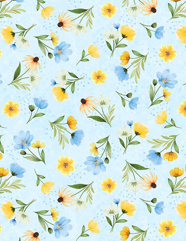 Gentle Meadow Quilt Fabric by Lola Molina Medium Floral Toss Light Blue 3022 32114 474 - Jammin Threads