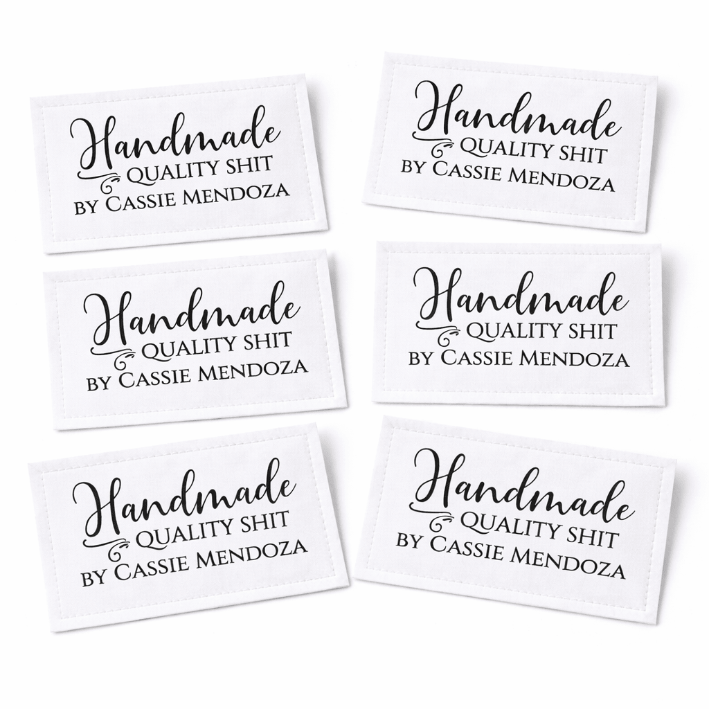 “Handmade Quality Shit” Personalized Quilt Labels – Funny Quilter Labels | Sheet of 6 (3" x 1.4") - Jammin Threads