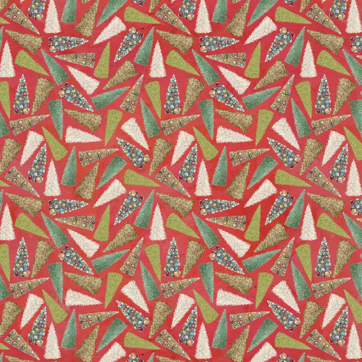 Holly Woods Christmas Quilt Fabric Bottlebrush Tree Toss 9246-83 Coral - Jammin Threads