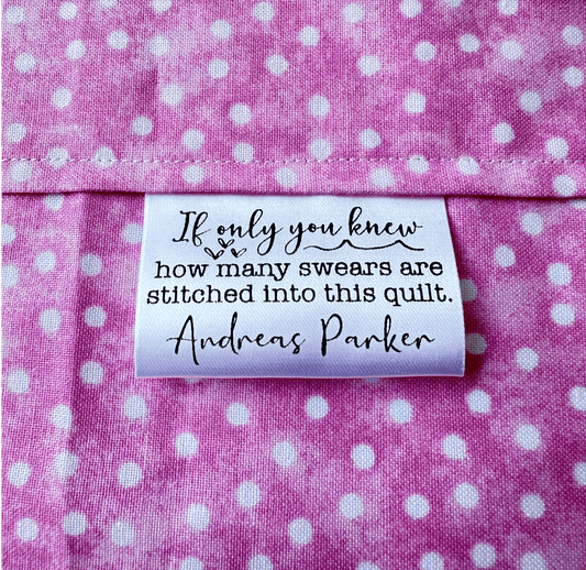 If Only You Knew How Many Swears Are Stitched into This Quilt. Sarcastic Satin Quilt Tags - Jammin Threads
