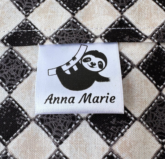 Little Sloth Satin Quilt Labels. 1 inch satin quilt craft labels and tags - Jammin Threads