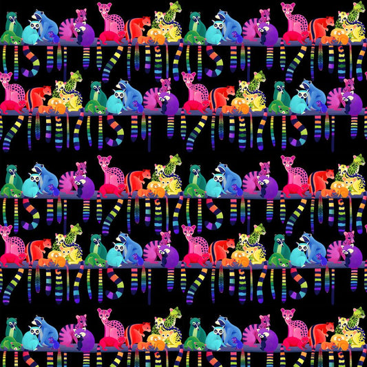 Love in the Wild Quilt Fabric - Ringtail Love Night - Black - PWKT039.XBLACK - Jammin Threads