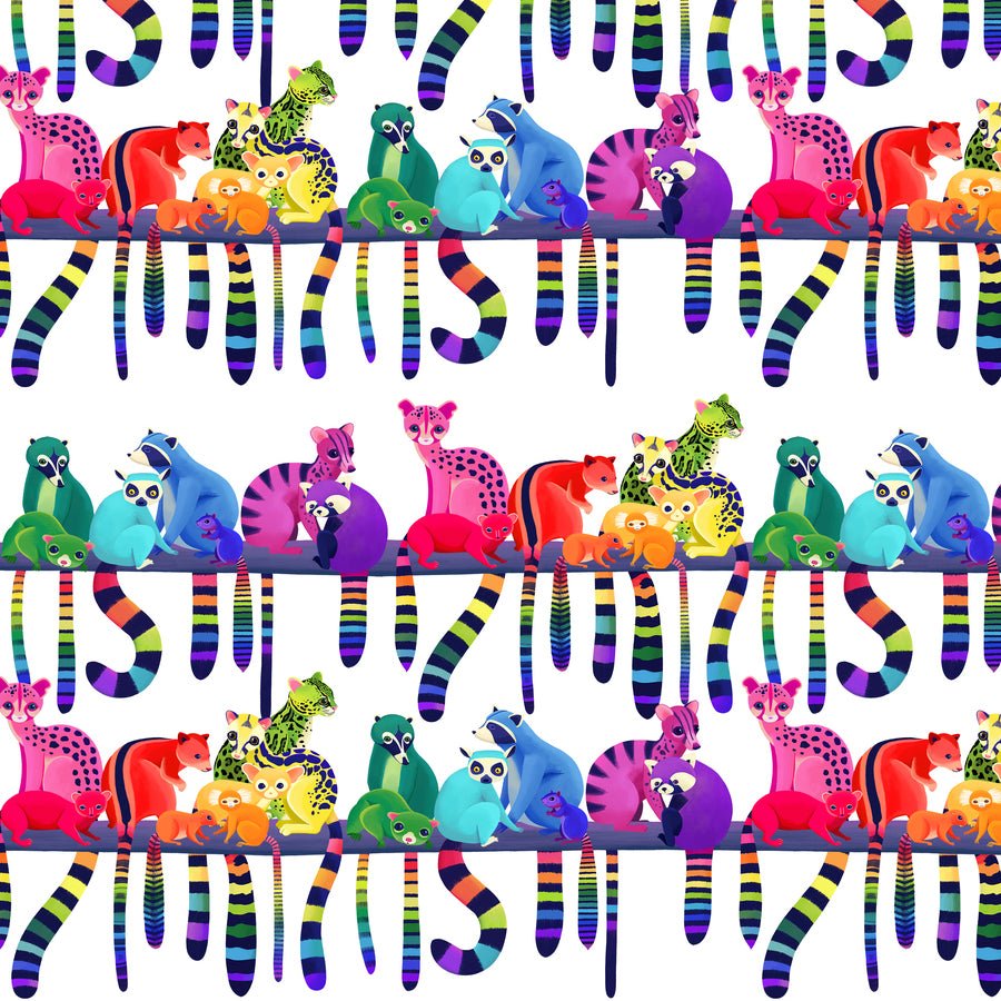 Love in the Wild Quilt Fabric - Ringtail Love Night - White - PWKT040.XWHITE - Jammin Threads