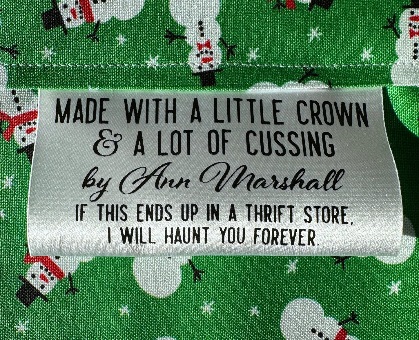 Made with A Little Crown and A Lot of Cussing. 3 inch satin tags - Jammin Threads