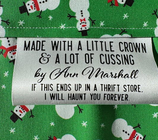 Made with A Little Crown and A Lot of Cussing. 3 inch satin tags - Jammin Threads