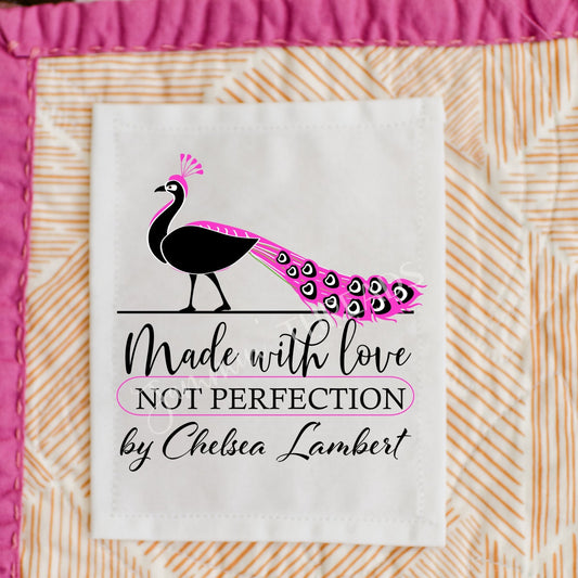 Made with Love Not Perfection|Peacock Quilt Labels|Sheet of 6 Labels - Jammin Threads