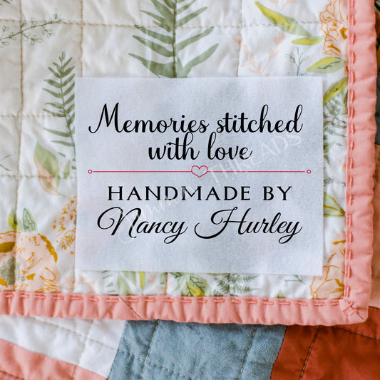 Memories Stitched with Love. Personalized memory quilt labels