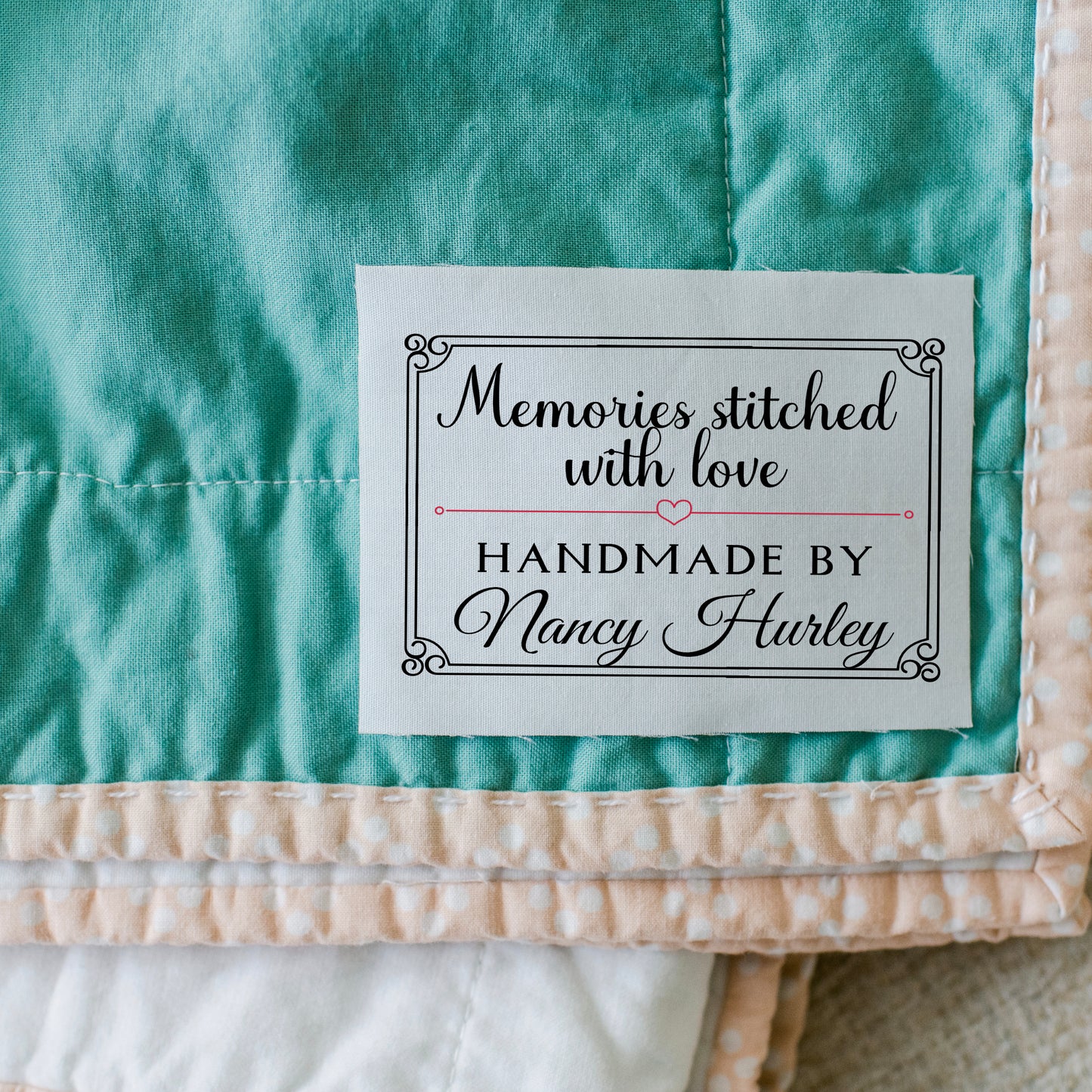 Memories Stitched with Love. Personalized memory quilt labels