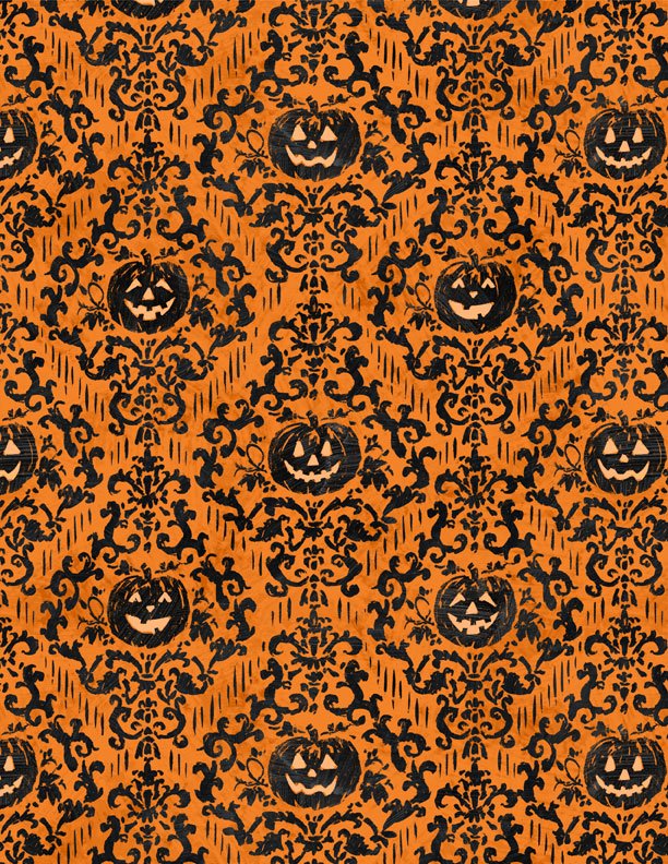Midnight Haunting Pumpkin Damask Orange Halloween Quilt Fabric by Michael Davis for Wilmington Prints 3008 96485 898 - Jammin Threads