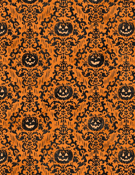 Midnight Haunting Pumpkin Damask Orange Halloween Quilt Fabric by Michael Davis for Wilmington Prints 3008 96485 898 - Jammin Threads