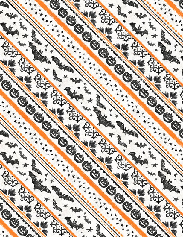 Midnight Haunting Ticking Stripe Cream and Orange Halloween Quilt Fabric by Michael Davis for Wilmington Prints 3008 96486 198 - Jammin Threads