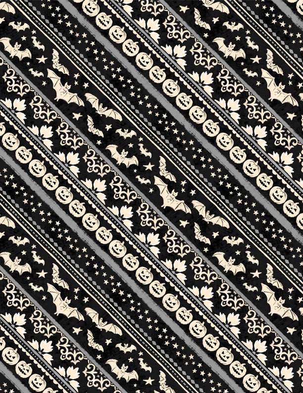Midnight Haunting Ticking Stripe Gray/Black Halloween Quilt Fabric by Michael Davis for Wilmington Prints 33008 96486 919 - Jammin Threads