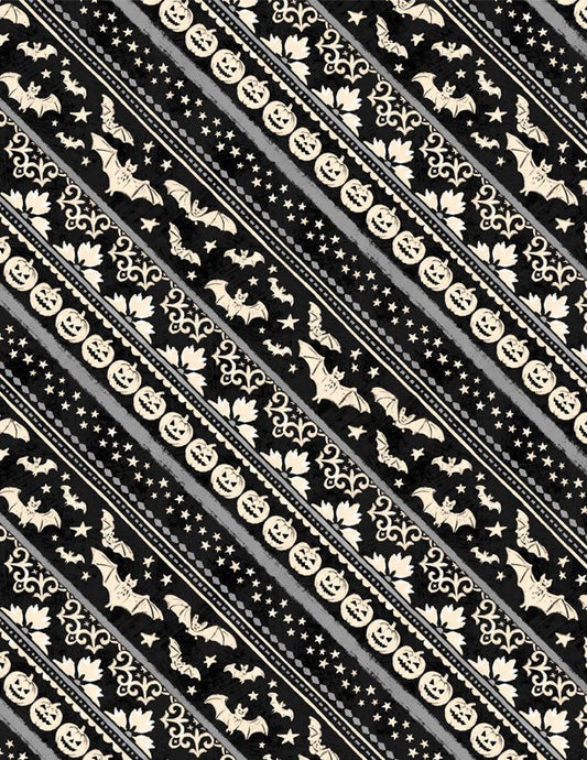 Midnight Haunting Ticking Stripe Gray/Black Halloween Quilt Fabric by Michael Davis for Wilmington Prints 33008 96486 919 - Jammin Threads