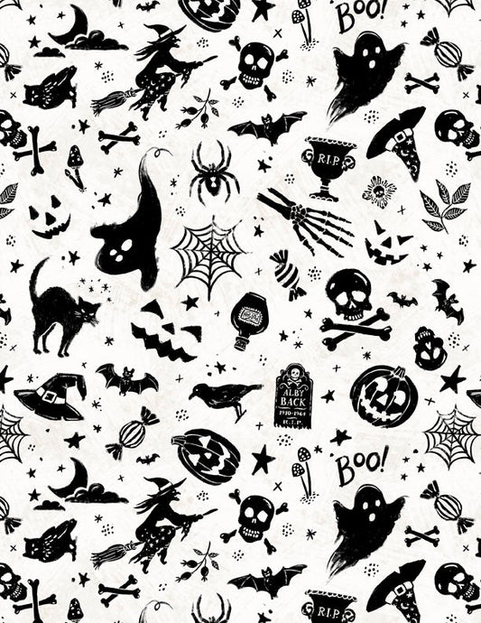 Midnight Haunting Toss Cream Halloween Quilt Fabric by Michael Davis for Wilmington Prints 3008 96484 191 - Jammin Threads