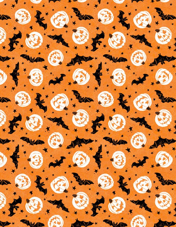 Midnight Hauntings Bats and Pumpkins Orange Halloween Quilt Fabric by Michael Davis for Wilmington Prints 3008 96487 819 - Jammin Threads