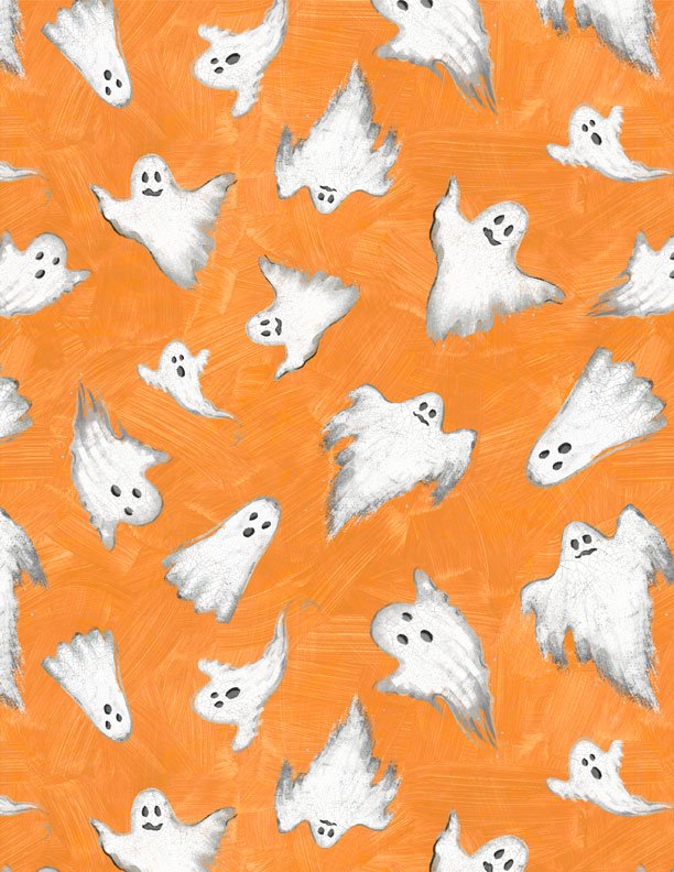 Midnight Hauntings Ghosts All Over Orange Halloween Quilt Fabric by Michael Davis for Wilmington Prints 3008 96483 819 - Jammin Threads
