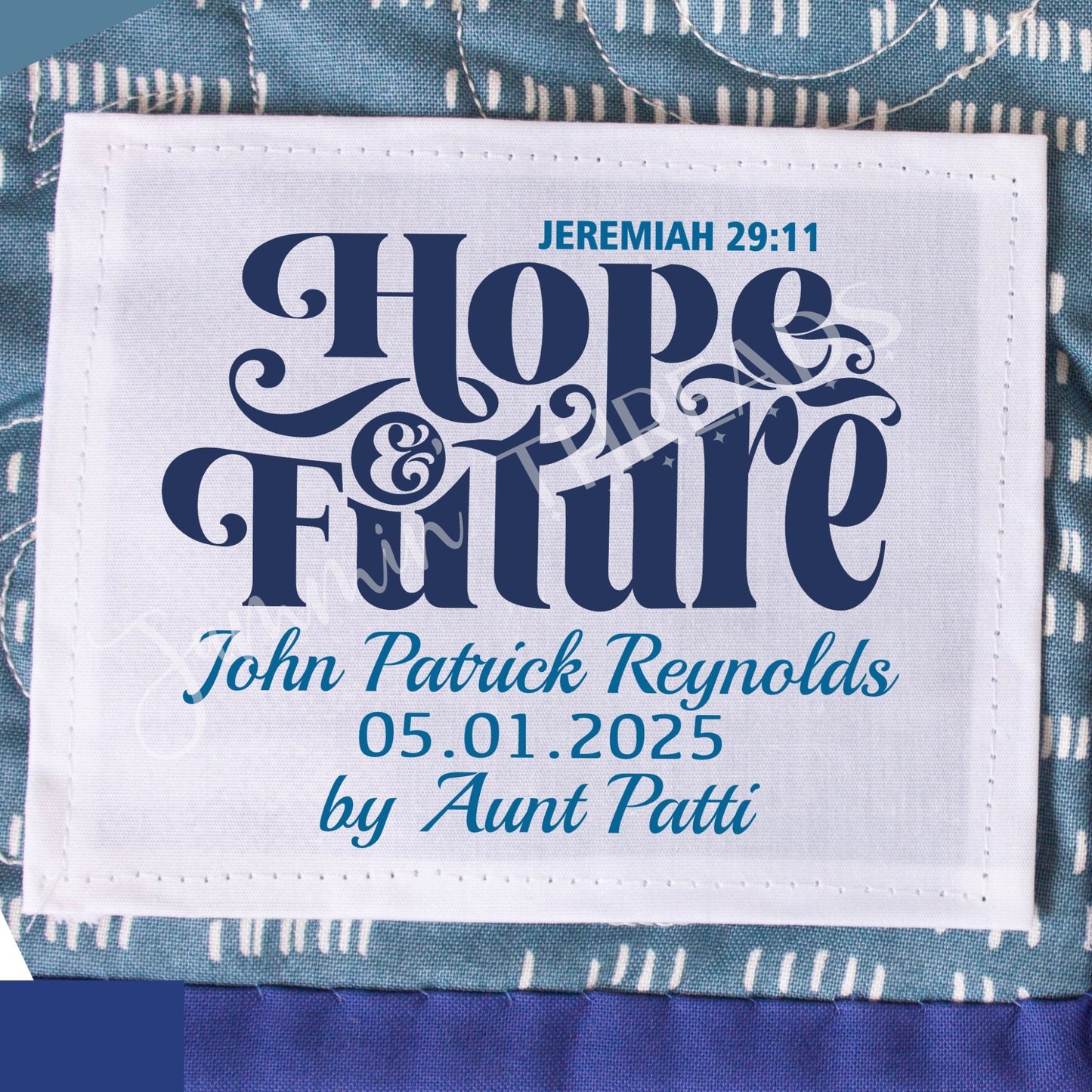 Modern Christian Custom Baby Quilt Label - Jammin Threads