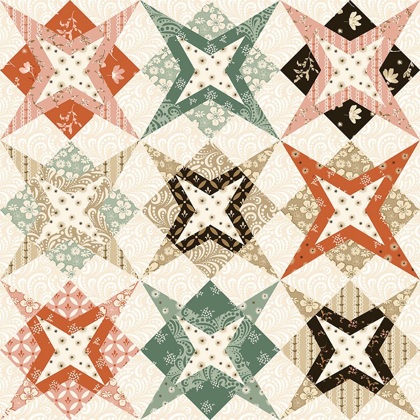 Morning Latte Quilt Fabric by Sandy Gervais Star Cheater Print Multi C16929 - MULTI - Jammin Threads