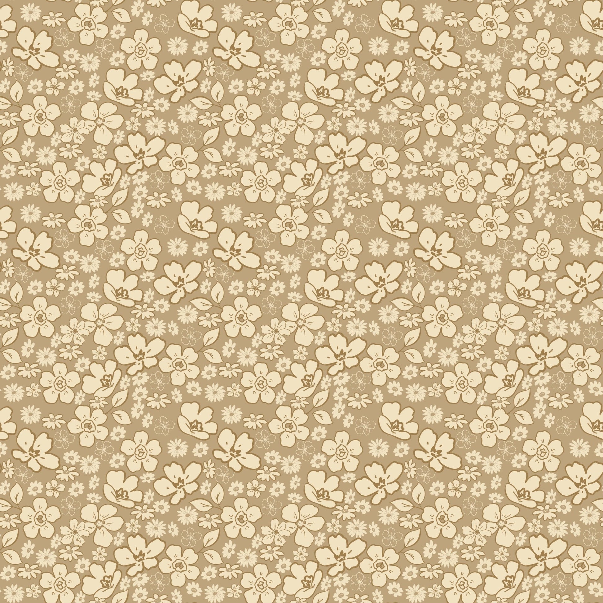 Morning Latte Quilt Fabric by Sandy Gervais Tonal Floral Camel C16923 - CAMEL - Jammin Threads