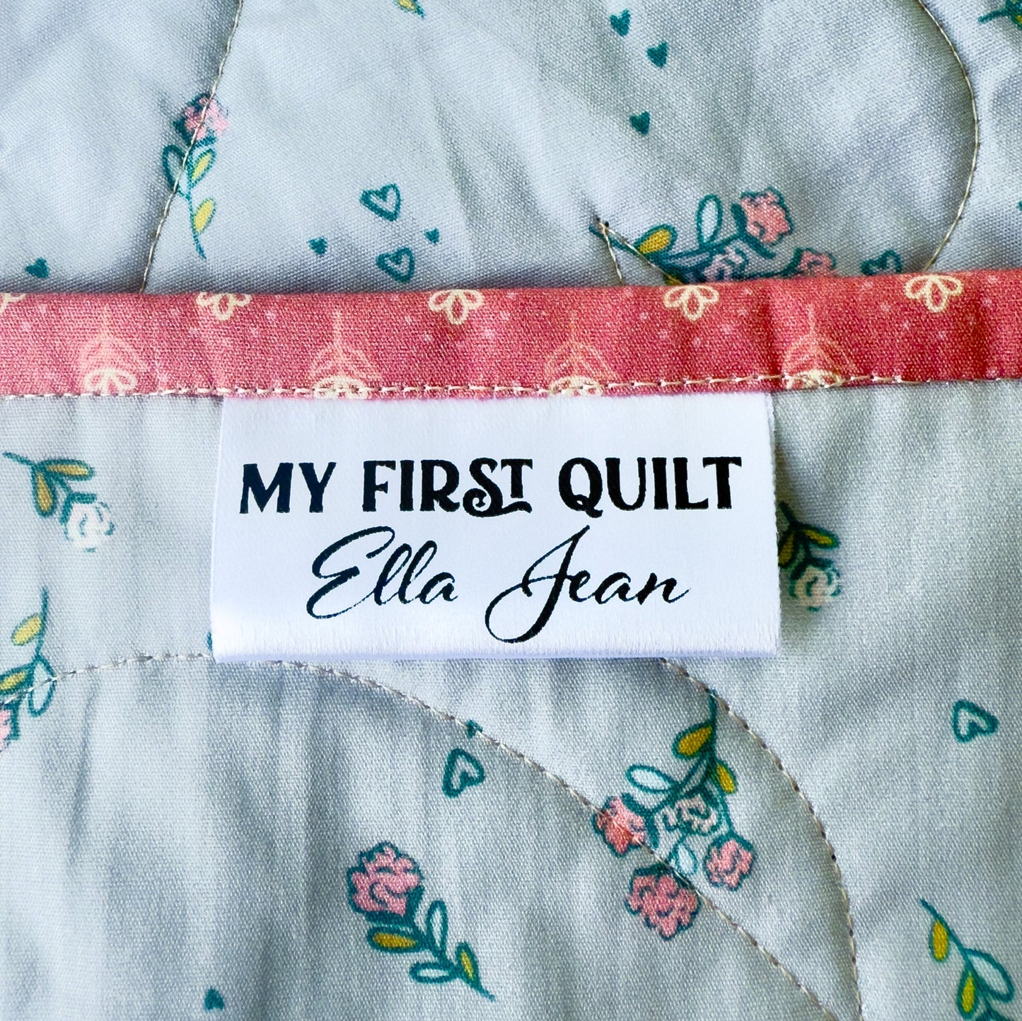 My First Quilt. Single 2 inch Satin Quilt Tag - Jammin Threads
