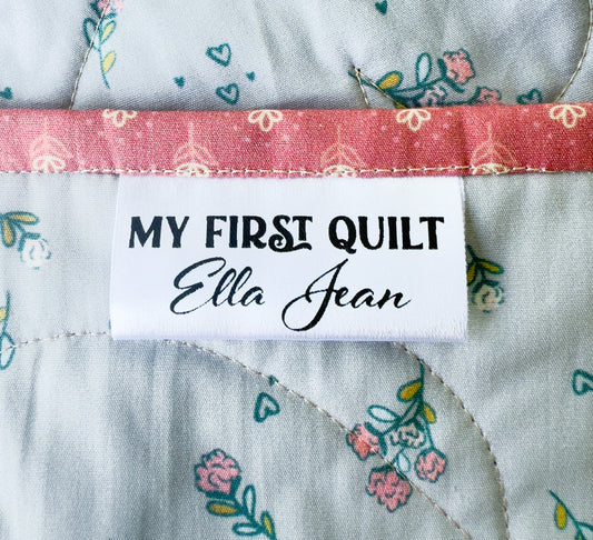 My First Quilt. Single 2 inch Satin Quilt Tag - Jammin Threads